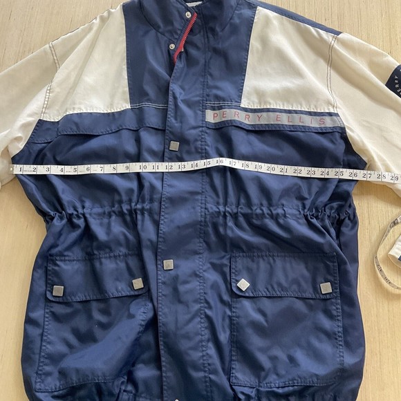 Vintage 90s Perry Ellis Mens XXL Red White Blue Windbreaker  Full Zip Jacket - Picture 8 of 16
